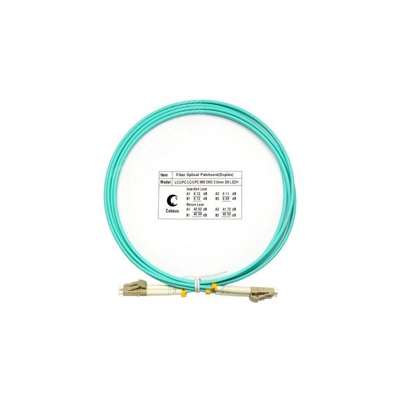 Шнур оптический duplex 2м LC-LC 50/125 мм OM3 LSZH Cabeus FOP-50-LC-LC-2m