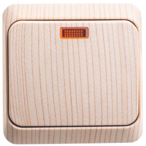 ЭТЮД Выключатель одноклавишный наружный с подсветкой сосна сх.1 SE (Systeme) BA10-005D