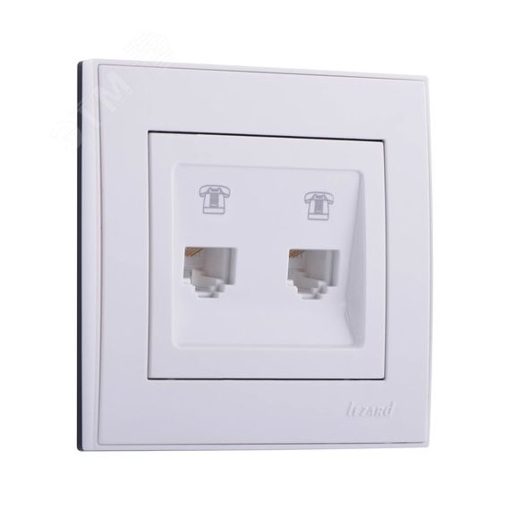 Розетка RAIN телефонная двойная евро белая Lezard 703-0202-138