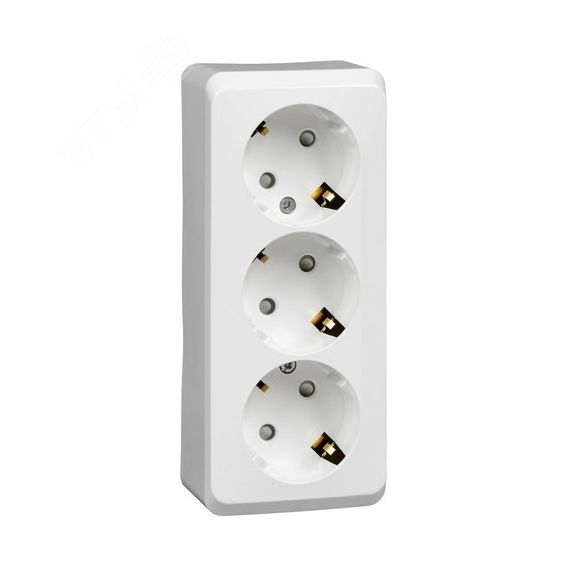 ЭТЮД Розетка тройная открытой установки с заземлением со шторками 16А 250B,белый SE (Systeme) PA16-012B