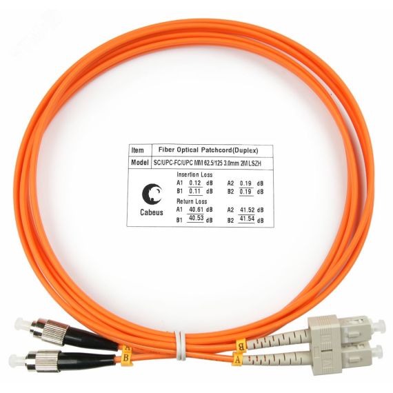 Шнур оптический duplex 1,5м SC-FC 62,5/125 мм LSZH Cabeus FOP-62-SC-FC-1,5m