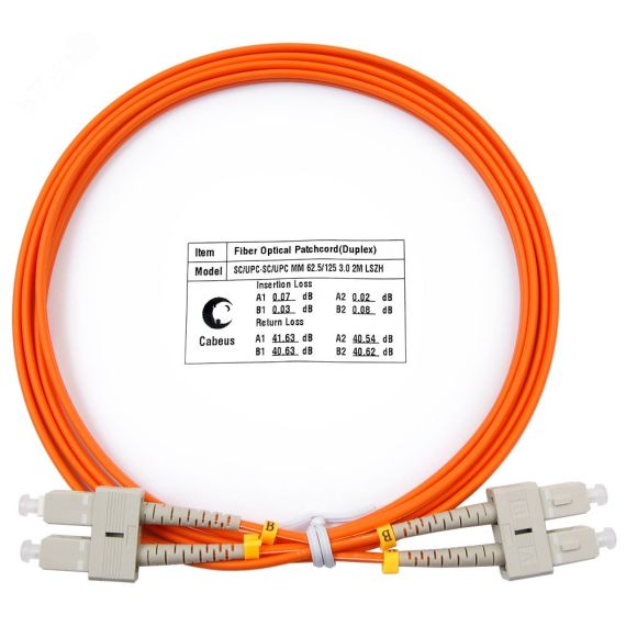 Шнур оптический duplex 2м SC-SC 62,5/125 мм LSZH Cabeus FOP-62-SC-SC-2m