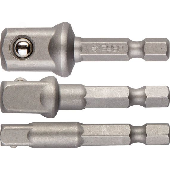 Набор адаптеров ''ЭКСПЕРТ'' для торцовых головок, E1/4'' - 1/4'', E1/4'' - 3/8'', E1/4'' - 1/2'', 3 предмета ЗУБР 26756-H3