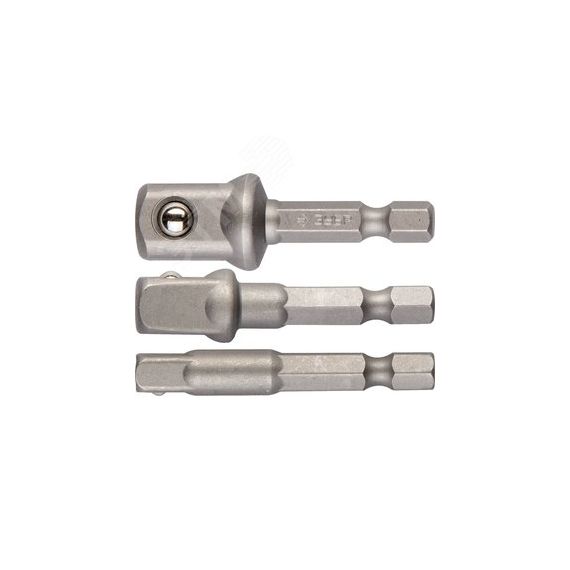 Набор адаптеров ''ЭКСПЕРТ'' для торцовых головок, E1/4'' - 1/4'', E1/4'' - 3/8'', E1/4'' - 1/2'', 3 предмета ЗУБР 26756-H3