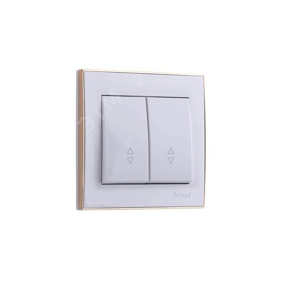 Выключатель RAIN проходной 2-ой белый с боковой вставкой золото Lezard 703-0226-106