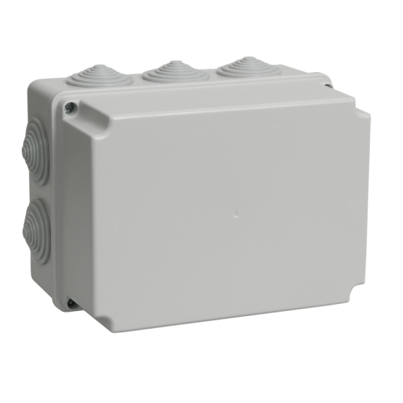Коробка распаячная КМ41246 для открытой проводки безгалогенная (HF) 190х140х120мм IP55 10 гермовводов серая IEK