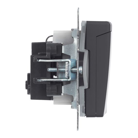 BRITE Розетка 1-местная с заземлением с защитными шторками и крышкой 16А IP44 РСбш10-3-44-БрГ графит IEK