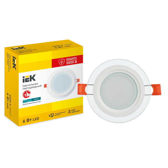 Светильник светодиодный ДВО 1620 со стеклом круг 6Вт 4000К IP20 IEK