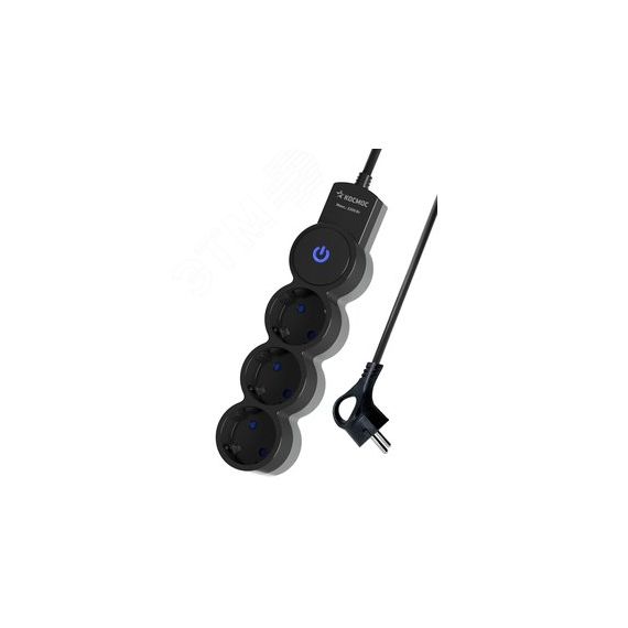 Удлинитель 5м, ПВС 3х0.75 3  гнезда, заземление, выключатель 10А черный КОСМОС YKsm5m-3g-Z-V10A-B