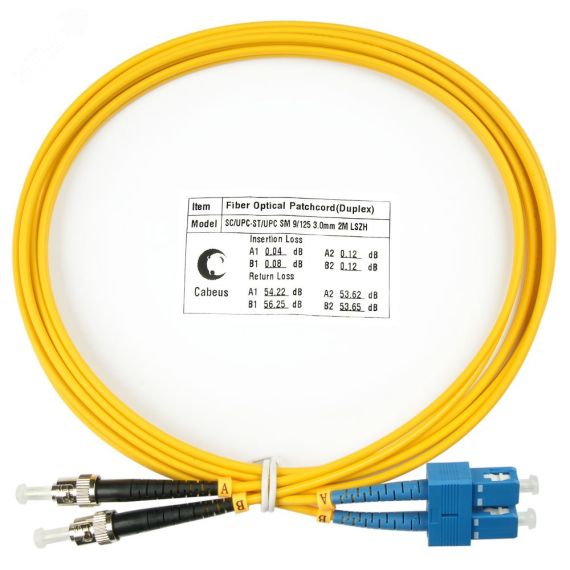 Шнур оптический duplex 2м SC-ST 9/125 sm LSZH Cabeus FOP(d)-9-SC-ST-2m