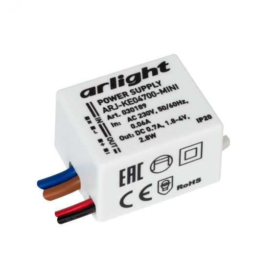 Блок питания ARJ-KE04700-MINI (2.8W, 700mA) (ARL, IP20 Пластик, 5 лет) Arlight 030189