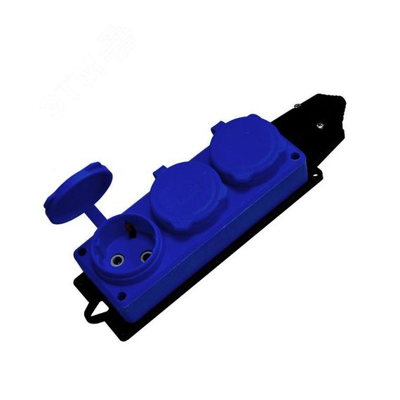 Колодка 3-х местная однофазная с заглушками Компакт с/з каучук 16А 250В IP44 цвет синий (еврослот) Универсал 3044