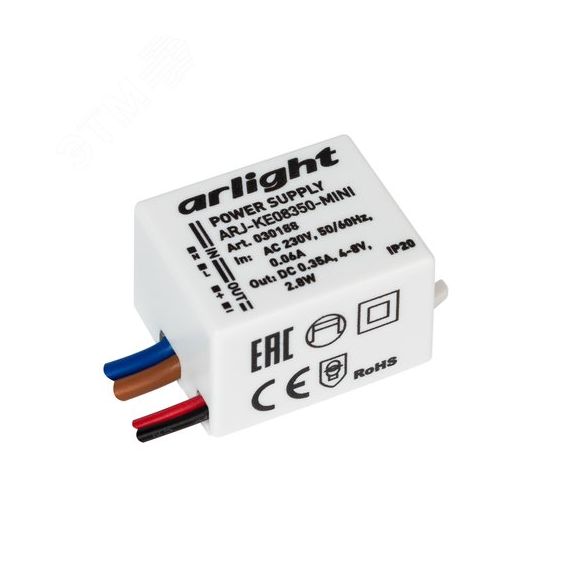 Блок питания ARJ-KE08350-MINI (2.8W, 350mA) (ARL, IP20 Пластик, 5 лет) Arlight 030188