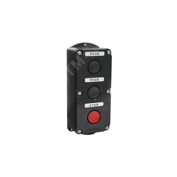 Пост управления ПКЕ 212-3 У3, 10А, 660В, 3 элемента, чёрный и красный цилиндр, накладной, IP40 Электротехник ET519070