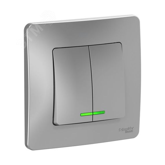 BLANCA скрытой установки двухклавишный выключатель (cх.5) с подсветкой, 10A, 250B, алюминий SE (Systeme) BLNVS010513