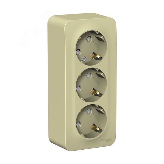 Розетка открытой установки BLANCA трехпостовая с заземлением со шторками, с изолирующей пластиной, 16А, 250В, бежевый SE (Systeme) BLNRA011317