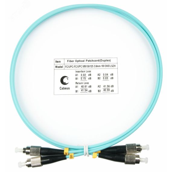 Шнур оптический duplex 1м FC-FC 50/125 мм OM3 LSZH Cabeus FOP-50-FC-FC-1m