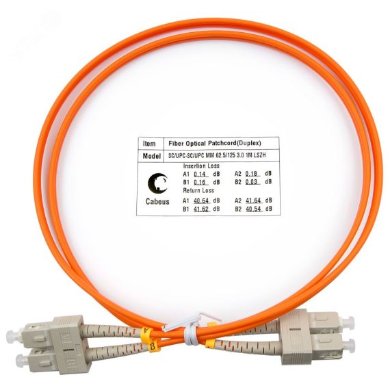 Шнур оптический duplex 1м SC-SC 62,5/125 мм LSZH Cabeus FOP-62-SC-SC-1m