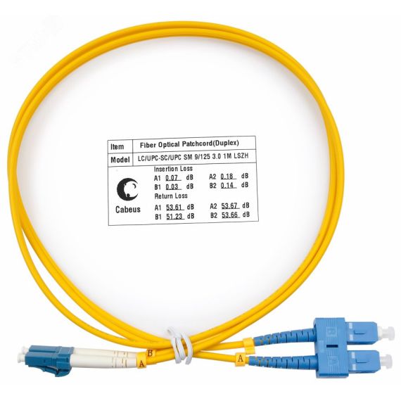 Шнур оптический duplex 1м LC-SC 9/125 sm LSZH Cabeus FOP(d)-9-LC-SC-1m