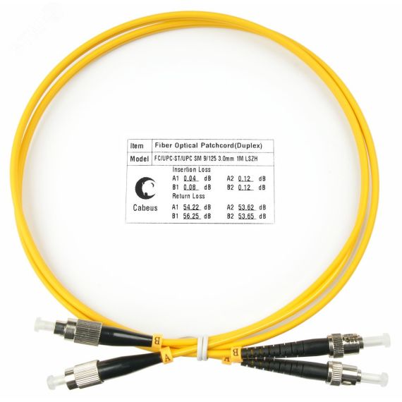Шнур оптический duplex 1 м FC-ST 9/125 sm LSZH Cabeus FOP(d)-9-FC-ST-1m