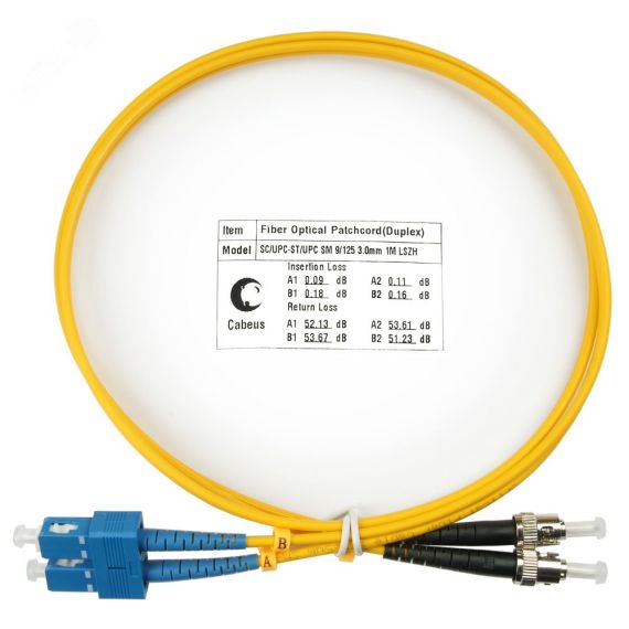 Шнур оптический duplex 1м SC-ST 9/125 sm LSZH Cabeus FOP(d)-9-SC-ST-1m