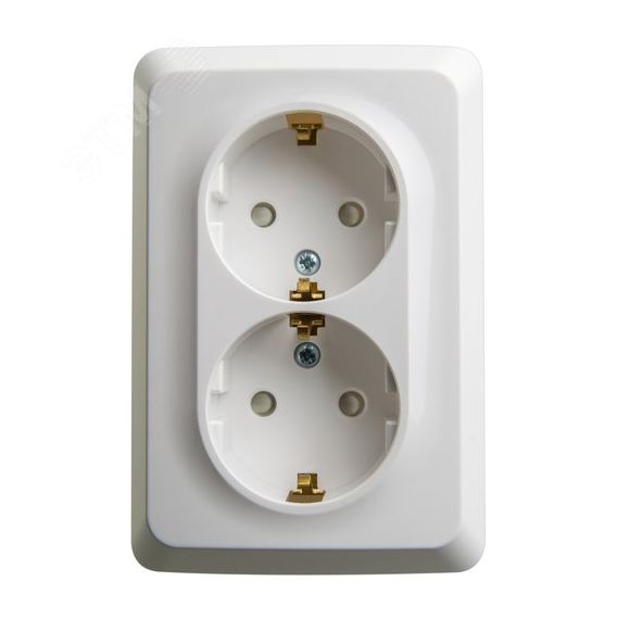 ЭТЮД Розетка угловая двойная наружная с заземлением со шторками 16А 250B белый SE (Systeme) PA16-108B