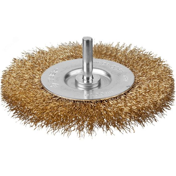 Щетка дисковая для дрели, витая латунированная стальная проволока 0,3мм, 100мм ''Профессионал''. ЗУБР 3520-100_z02
