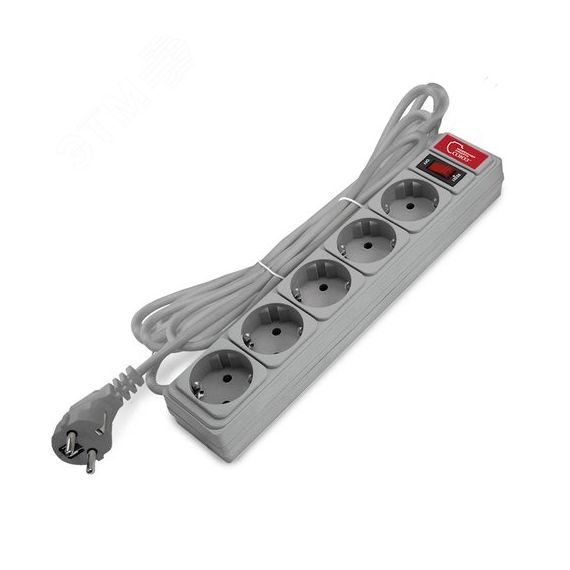 Сетевой фильтр ''СОЮЗ'' ПВС 3*0,75 5гн., 3м, выкл ючатель с индикацией, с/з, серый, премиум упаковка Универсал 1329.