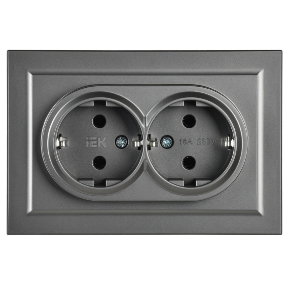 BRITE Розетка 2-местная с заземлением без защитных шторок 16А в сборе РС12-3-БрС сталь IEK