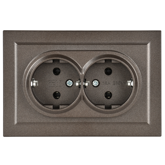 BRITE Розетка 2-местная с заземлением без защитных шторок 16А в сборе РС12-3-БрТБ темная бронза IEK