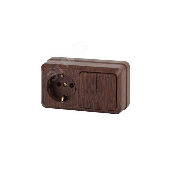 Блок розетка с выключателем Intro Quadro 2-702-10 двойным горизонтальный 10(16)А-250В, IP20, ОУ, венге ЭРА Б0053877