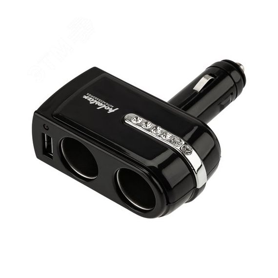 Разветвитель автоприкуривателя 2 гнезда 1хUSB (5 V 1000 mA), REXANT 16-0238