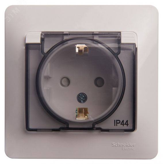 GLOSSA Розетка с заземлением со шторками с крышкой белая в сборе IP44 SE (Systeme) GSL000148