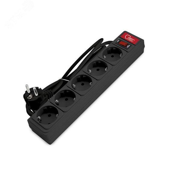 Сетевой фильтр ''СОЮЗ'' ПВС 3*0,75 5гн.1,5м, выкл ючатель с индикацией, с/з, черный, премиум упаковкa Универсал 1335К