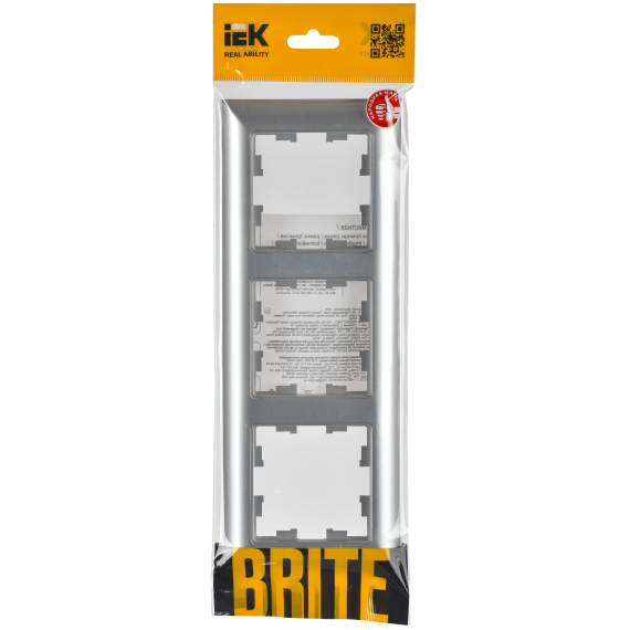 BRITE Рамка 3-местная РУ-3-Бр алюминий/алюминий IEK
