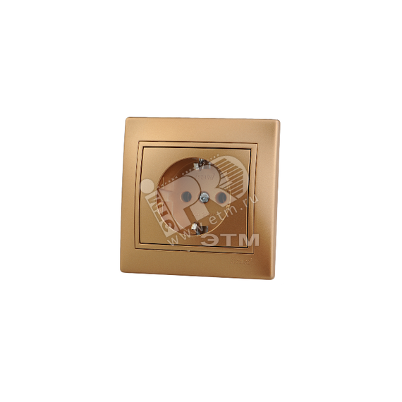 Мира Розетка с заземлением керамика металлик золото с вставкой Lezard 701-1313-122