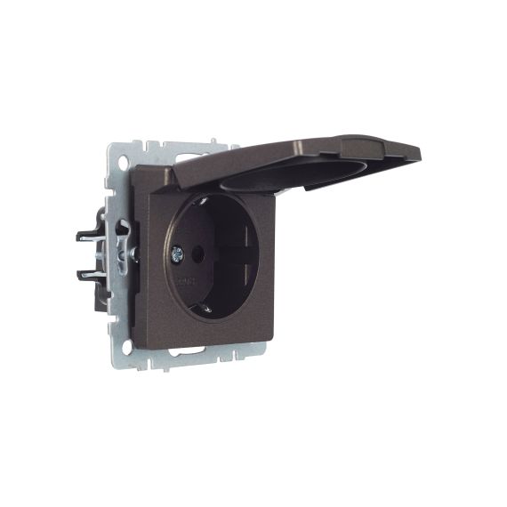BRITE Розетка 1-местная с заземлением с защитными шторками и крышкой 16А IP20 РСбш10-3-БрТБ темная бронза IEK