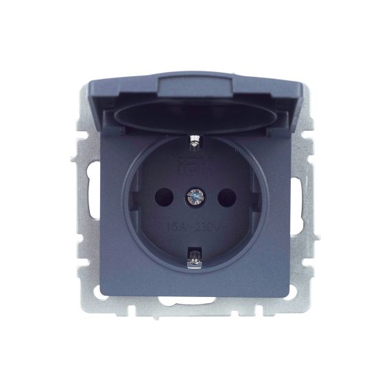 BRITE Розетка 1-местная с заземлением с защитными шторками и крышкой 16А IP20 РСбш10-3-БрМ маренго IEK