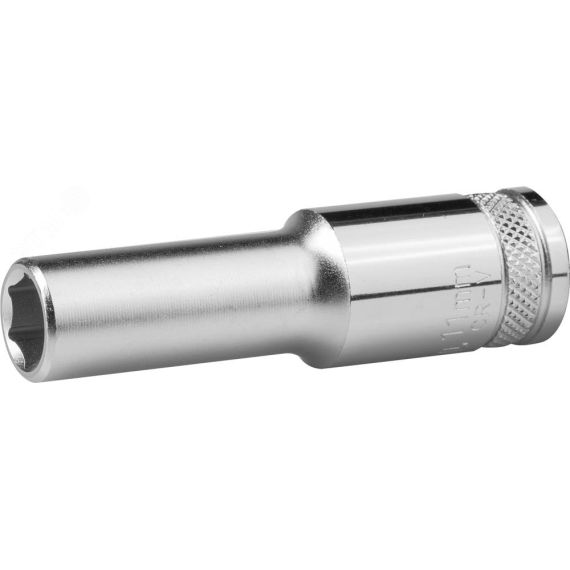 Головка торцевая ''INDUSTRIE QUALITAT'', удлиненная, Cr-V, FLANK, хромосатинированная, 1/2'', 10 мм KRAFTOOL 27807-10_z01