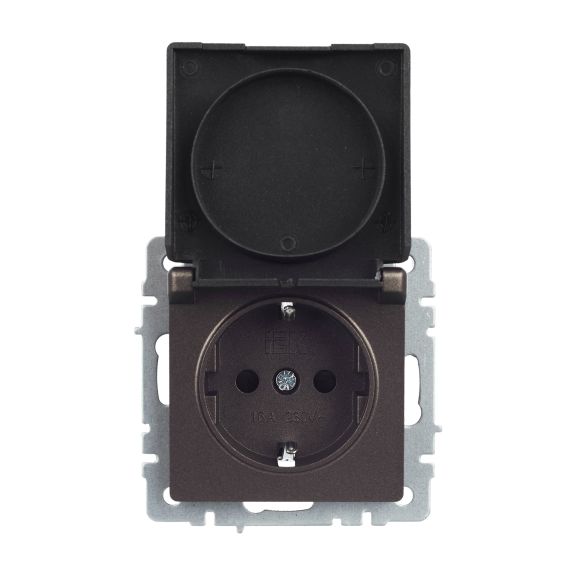 BRITE Розетка 1-местная с заземлением с защитными шторками и крышкой 16А IP20 РСбш10-3-БрТБ темная бронза IEK