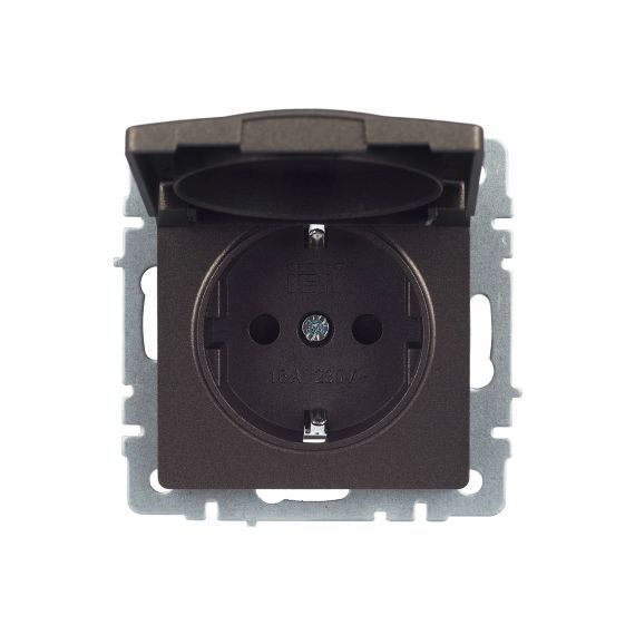 BRITE Розетка 1-местная с заземлением с защитными шторками и крышкой 16А IP20 РСбш10-3-БрТБ темная бронза IEK