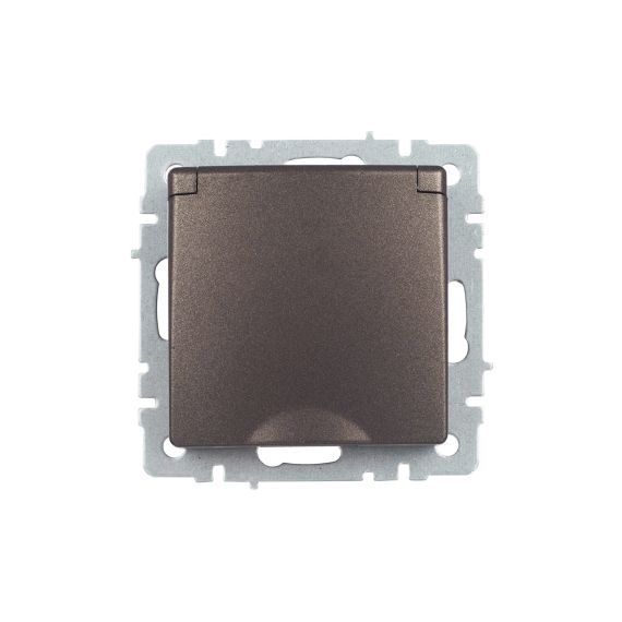 BRITE Розетка 1-местная с заземлением с защитными шторками и крышкой 16А IP20 РСбш10-3-БрТБ темная бронза IEK