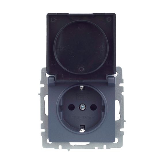 BRITE Розетка 1-местная с заземлением с защитными шторками и крышкой 16А IP20 РСбш10-3-БрМ маренго IEK