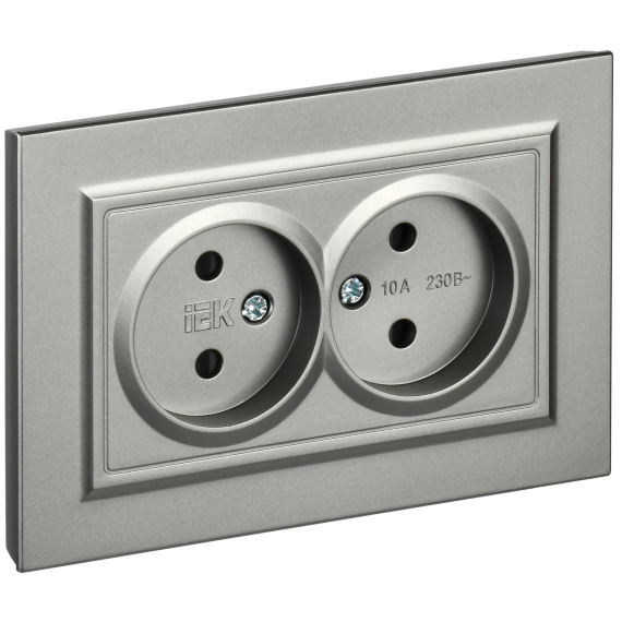 BRITE Розетка 2-местная без заземления с защитными шторками 10А в сборе РСш12-2-БрС сталь IEK