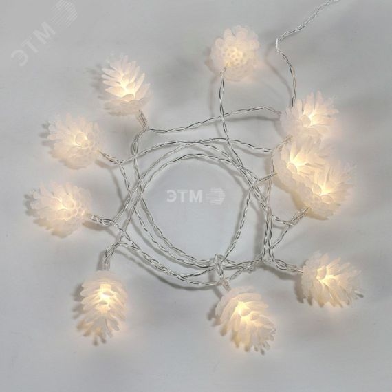 Гирлянда светодиодная Шишки 1,5 м, 10 LED, прозрачный ПВХ, свечение тёплый белый, 2 х АА (батарейки не в комплекте) Neon-Night 303-098