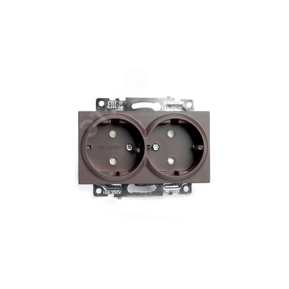 Розетка двухместная с защитной шторкой (механизм) с/з, 250В, 16А, серия Катрин, шоколад Stekker STEKKER GLS16-7114-04 49030