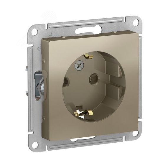 Розетка ATLASDESIGN с заземлением со шторками 16А механизм шампань SE (Systeme) ATN000545