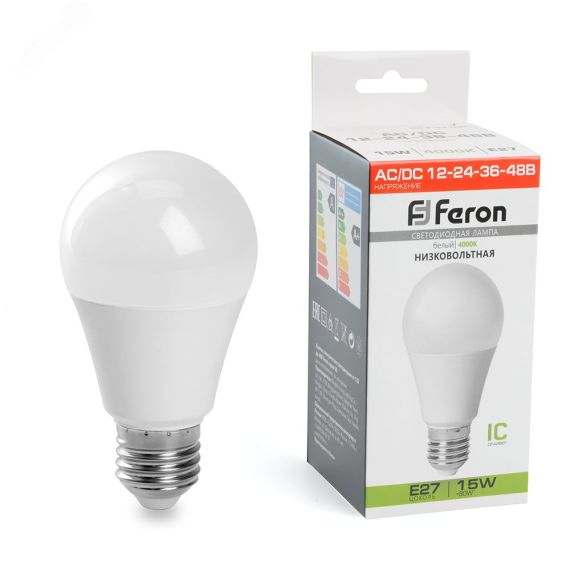 Лампа светодиодная низковольтная LED 15вт 12-24-36-48в Е27 белый FERON LB-194 48730