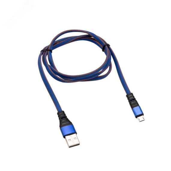 Кабель USB-microUSB 1 м, плоский провод, синяя джинсовая оплетка, 18-1163, REXANT 18-1163