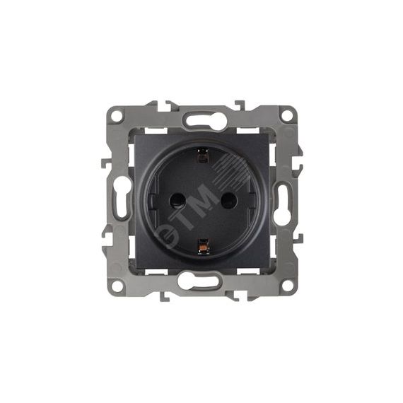 Розетка 2P+E Schuko со шторками, 16A-250В, Эра12, антрацит, 12-2102-05 ЭРА Б0014691